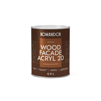 Komandor Краска для деревянных фасадов Komandor Wood Facade Acryl 20, полумат., база А, белая, 0,9 