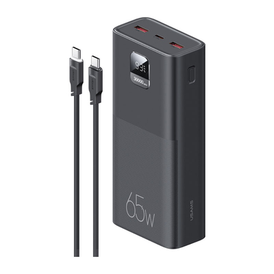 Usams Внешний аккумулятор Usams PB68 (30000 mah) PD3.0 + QC3.0 Digital Display +Type-C To Type-C PD 100W DataCable (черный) 