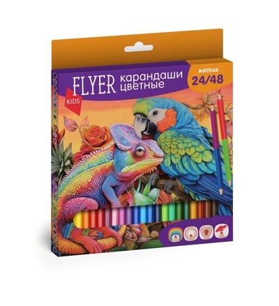 Flyer Набор карандашей цветных двухсторонних FLYER "Хамелеон/Попугай" 24 карандаша/48 цветов, трехгранная FLK24D