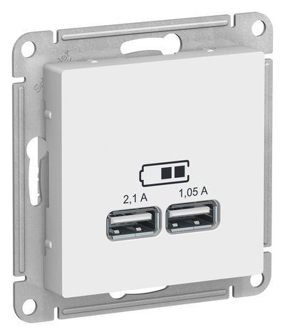 Systeme Electric Розетка USB A+A 2-местная (2.1А и 1.05А) Systeme Electric (Schneider Electric) Atlas Design, лотос ATN001333 