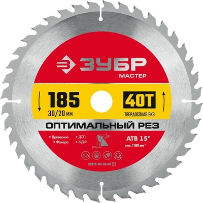 ЗУБР ЗУБР Оптимальный рез, 185 x 30/20 мм, 40Т, пильный диск по дереву (36912-185-30-40) 36912-185-30-40_z01