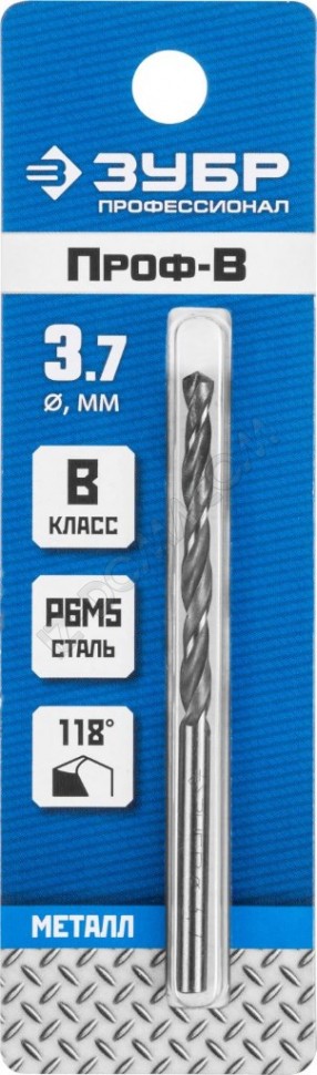 ЗУБР ЗУБР ПРОФ-В, 3.7 х 70 мм, сталь Р6М5, класс В, сверло по металлу, Профессионал (29621-3.7) 29621-3.7