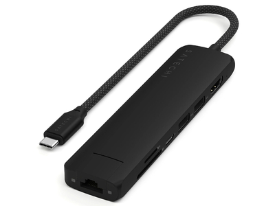 Satechi USB-хаб Satechi 7-in-1 USB-C Slim Multiport Adapter with Ethernet (Type-C,HDMI, 2xType-A, SD,microSD, RJ-45), до 80 Вт Черный Док-станция ST-P7SK ST-P7SK