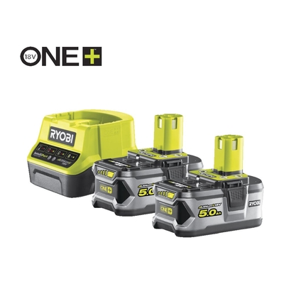 Ryobi Комплект Ryobi ONE+ Li-Ion 2 аккумулятора 5.0Aч + зарядное устройство RC18120, RC18120-250 5133003364