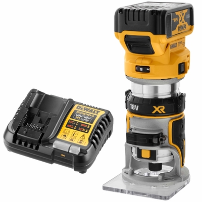 DeWalt Аккумуляторный вертикальный фрезер DEWALT DCW604P1, 18 В, 25500 об/мин, 55 мм, с АКБ 5 Ач и ЗУ, без кейса (DCW604P1N-XJ) 