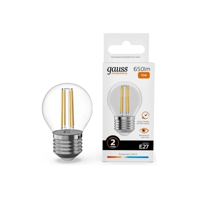 Gauss Лампа Gauss Filament Elementary Шар 10W 650lm 2700К Е27 LED 