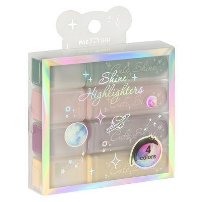 Meshu Набор текстовыделителей MESHU "Shiny", 4 цв., пастельные цвета c глиттером, 1-5 мм, ПВХ бокс, европо MS_64285