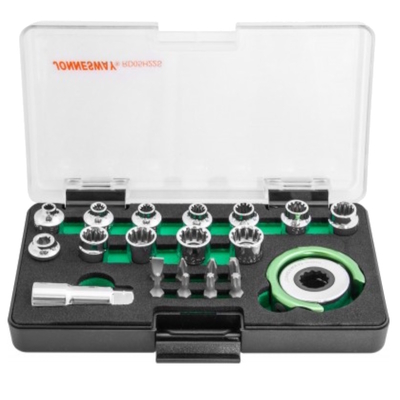 Jonnesway Головки торцевые Jonnesway 046626, SPLINE М4-13, с дисковым трещоточным механизмом и аксессуарами в наборе, 22 предмета RD05H22S 