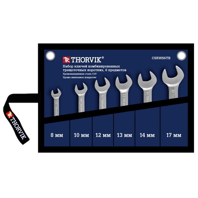 Thorvik Набор ключей гаечных комбинированных трещоточных коротких Thorvik CSRWS6TB , в сумке, 8-17 мм, 6 предметов 053472 