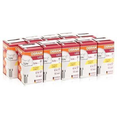 Osram Упаковка 10 шт ламп Osram LED Е14, шар, 5,4Вт, 220В, 3000К, прозрачная, тепл. белый свет LED_Osram_E14 4052899971622