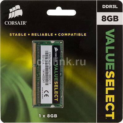 Corsair Модуль памяти CORSAIR DDR3L - 8Гб 1600, SO-DIMM, Ret CMSO8GX3M1C1600C11 