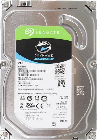 Seagate Жесткий диск SEAGATE Skyhawk , 2Тб, HDD, SATA III, 3.5" ST2000VX008 