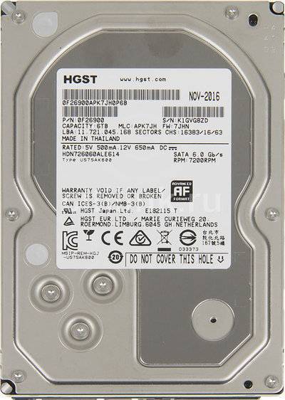 Hgst Жесткий диск HGST NAS H3IKNAS600012872SWW, 6Тб, HDD, SATA III, 3.5" [0s04007] 