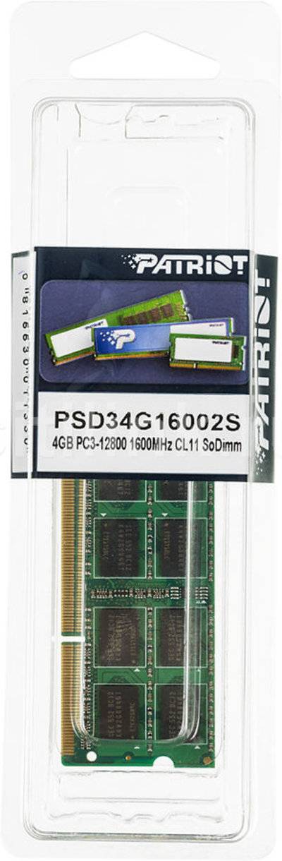 Patriot Модуль памяти PATRIOT DDR3 - 4Гб 1600, SO-DIMM, Ret PSD34G16002S 