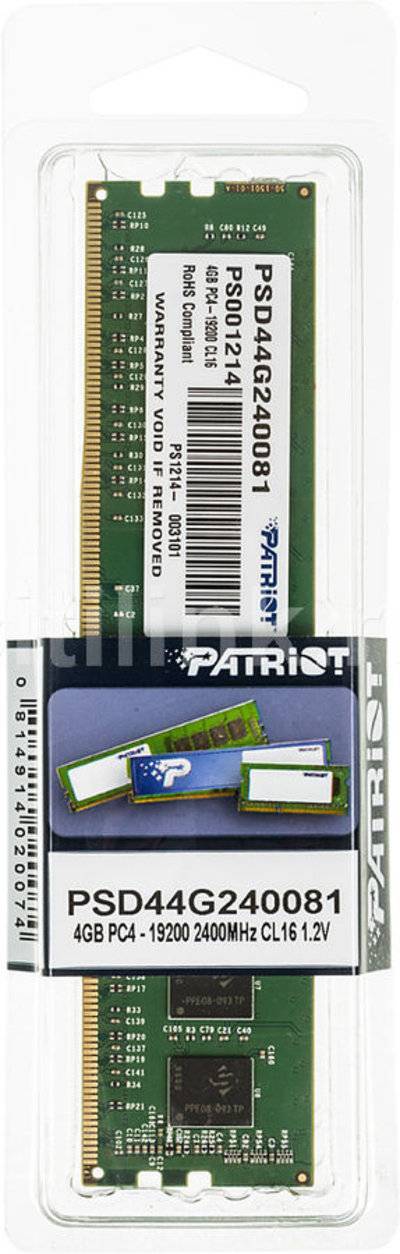 Patriot Модуль памяти PATRIOT Signature DDR4 - 4Гб 2400, DIMM, Ret PSD44G240041 