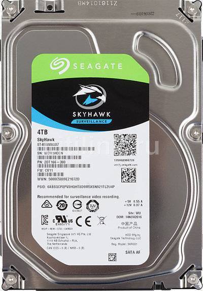 Seagate Жесткий диск SEAGATE Skyhawk , 4Тб, HDD, SATA III, 3.5" ST4000VX007 
