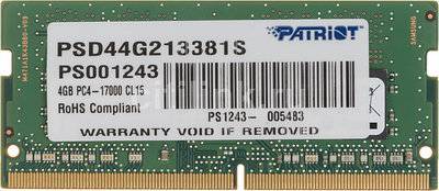 Patriot Модуль памяти PATRIOT DDR4 - 4Гб 2133, SO-DIMM, Ret PSD44G213381S 