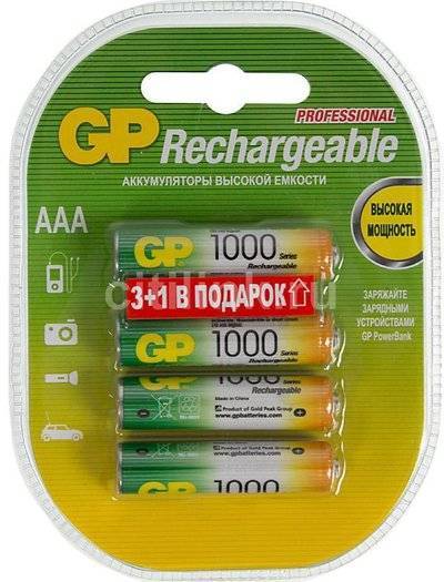 GP Аккумулятор GP 100AAAHC3/1, 4 шт. AAA, 1000мAч 100AAAHC3/1-2CR4 