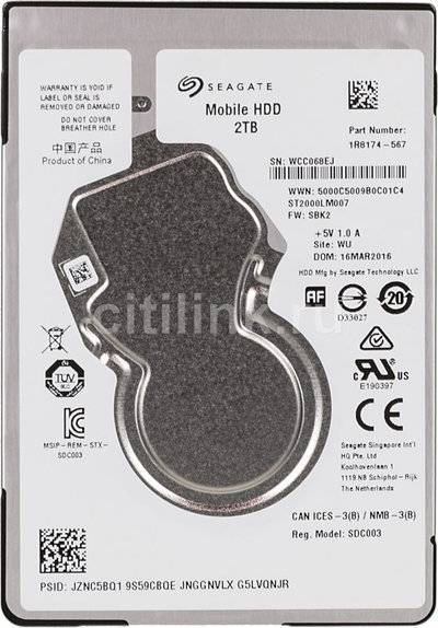 Seagate Жесткий диск SEAGATE , 2Тб, HDD, SATA III, 2.5" ST2000LM007 