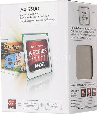 Amd Процессор AMD A4 5300, SocketFM2 BOX [ad5300okhjbox] 