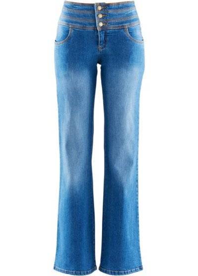 bonprix Джинсы супер-стретч Bootcut с моделирующим живот эффектом, высокий рост (L) (темно-синий) bonprix 90707981