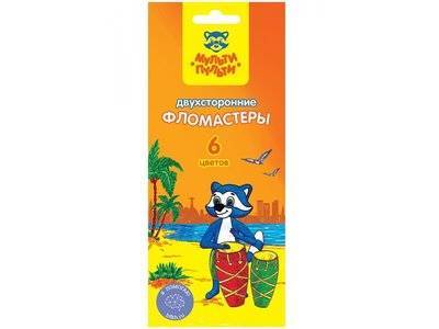Мульти-Пульти Фломастеры Мульти-Пульти, Енот в Бразилии, двусторонние, смываемые, 6 цветов WP_10738
