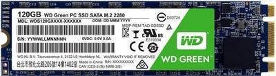 WD SSD накопитель WD M.2 2280 120 ГБ (WDS120G2G0B) Green 120Gb 3D NAND WDS120G2G0B
