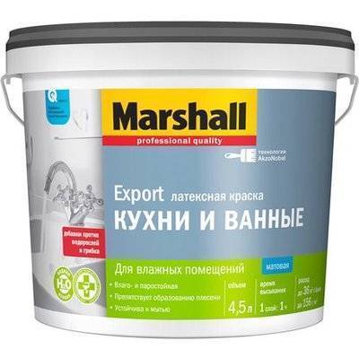 Marshall Краски для внутренних работ Marshall Краска Marshall Export Кухни и ванные BW матовая белая 4,5 л 