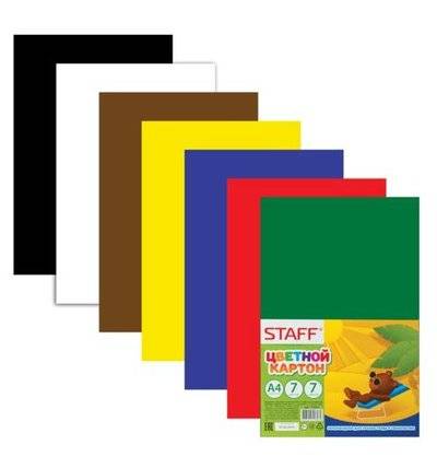 Staff Картон цветной А4 7 листов Staff 7 цв. 127051