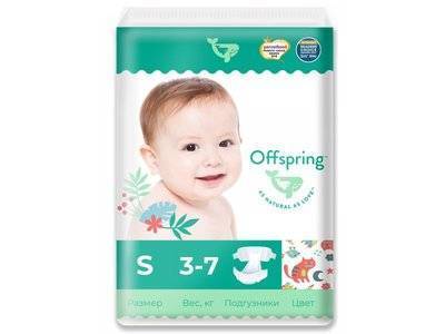 Offspring Подгузники Offspring (3-7 кг), размер S, 48 шт., Котики Baby Diapers OF01S48A