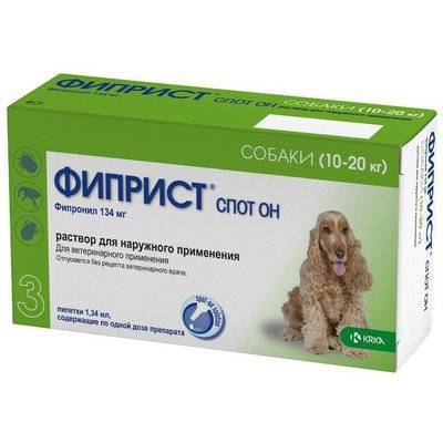 KRKA Капли для собак KRKA Фиприст Спот Он от блох и клещей, весом 10-20килограмм 134мг, 3 пипетки