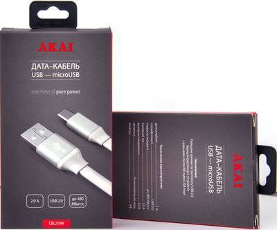 Akai Дата-кабель Akai CBL210W USB-micro USB White 