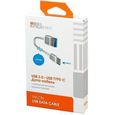 InterStep Кабель USB Type-C InterStep TypeC-USB3.0 0,2м нейлон Silver 