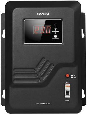SVEN Stabilizer SVEN VR-P 5000, Relay, 5000VA, 3300W, 140-275v, output terminals, black, 350 ? 285 ? 160mm, 9.51kg. SV-014957 