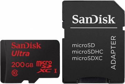 SanDisk Карты памяти SanDisk Ultra microSDXC Class 10 UHS-I 90MB/s 200GB + SD adapter SDSDQUAN-200G