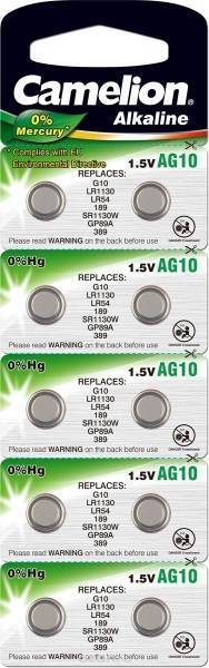 Camelion 12818 Элемент питания алкалиновый "таблетка" G10 Mercury Free AG10-BP0%Hg 389A/LR1130/189 BL-10 (блист.10шт) Camelion AG10-BP10 12818