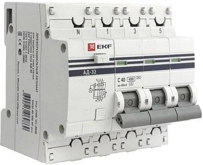 Ekf DA32-25-10-4P-a-pro Дифференциальный автомат АД-32 3P+N 25А/10мА (тип А) PROxima EKF DA32-25-10-4P-a-pro