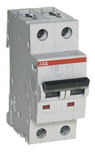 Abb S200 2CDS252001R0504 Автоматический выключатель двухполюсный 50А (6 кА, C) ABB S202-C50 2CDS252001R0504