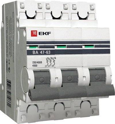 Ekf mcb4763-3-01D-pro Автоматический выключатель 3P 1А (D) 4,5kA ВА 47-63 PROxima EKF mcb4763-3-01D-pro