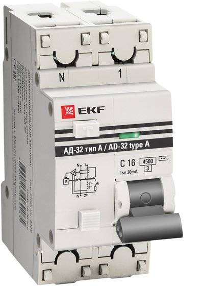 Ekf DA32-63-100-a-pro Дифференциальный автомат АД-32 1P+N 63А/100мА (тип А) PROxima EKF DA32-63-100-a-pro