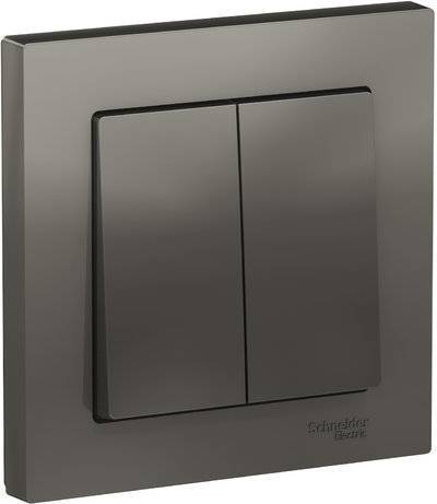 Schneider electric AtlasDesign ATN000952 Выключатель двухклавишный (10 А, в сборе, скрытая установка, сталь) Упаковка (5 шт.) Schneider Electric ATN000952