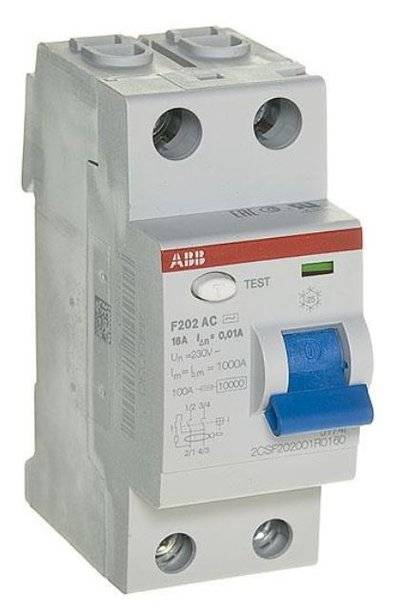 Abb F202 AC-16/0,01 2CSF202001R0160 Выключатель дифференциального тока двухполюсный 16A 10мА (тип АС) ABB F202 2п 16A 10mA AC 2CSF202001R0160
