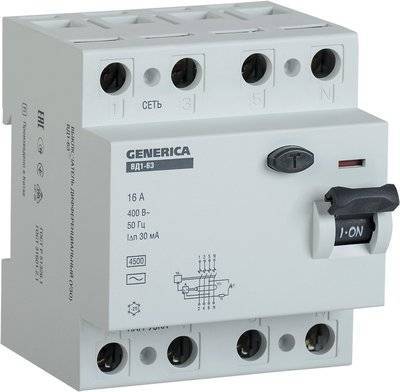Iek Generica MDV15-4-016-030 Выключатель дифференциального тока четырехполюсный 16А 30мА (тип AC) IEK MDV15-4-016-030