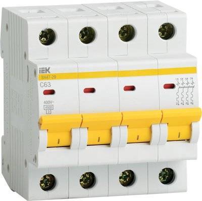 Iek ВА47-29 MVA20-4-025-C Автоматический выключатель четырехполюсный 25А (4.5 кА, C) IEK MVA20-4-025-C