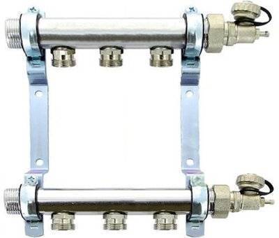 Rehau HLV 11102041001 Коллекторная группа (1" НР, 3 x 3/4" НР, нержавеющая сталь) REHAU 11102041001