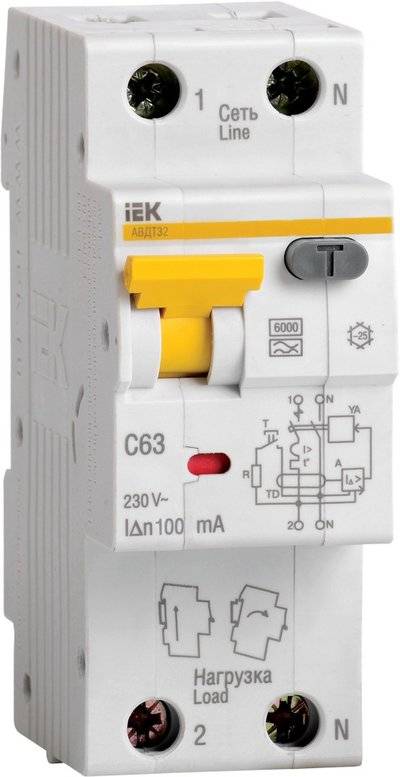 Iek MAD22-5-025-C-30 Автоматический выключатель дифференциального тока однополюсный + нейтраль C25 А 30 мА (тип A, 6 кА) IEK MAD22-5-025-C-30