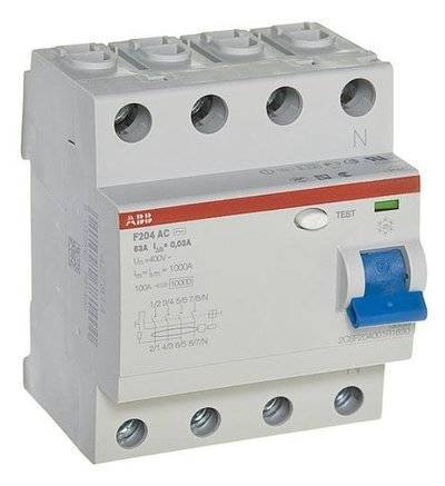 Abb F204 AC-63/0,03 2CSF204001R1630 Выключатель дифференциального тока четырехполюсный 63A 30мА (тип АС) ABB F204 4п, 63 A, 30 mA, AC 2CSF204001R1630