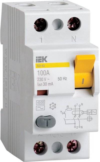 Iek ВД1-63 MDV10-2-080-100 Выключатель дифференциального тока двухполюсный 80А 100мА (тип AC) IEK MDV10-2-080-100