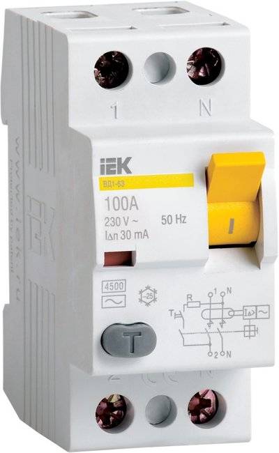 Iek ВД1-63 MDV12-2-050-100 Выключатель дифференциального тока двухполюсный 50А 100мА (тип AC) IEK MDV12-2-050-100