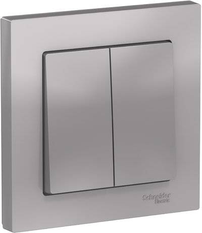 Schneider electric AtlasDesign ATN000352 Выключатель двухклавишный (10 А, в сборе, скрытая установка, алюминий) Schneider Electric ATN000352 AtlasDesign ATN000352